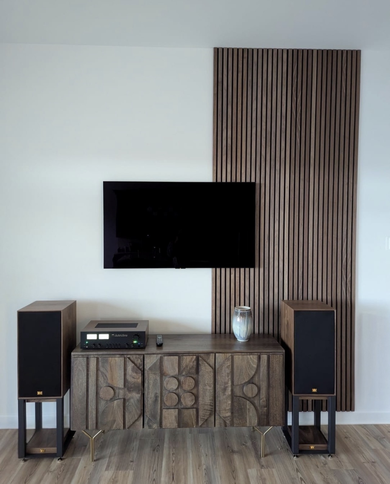 TV wall with slatted feature panel